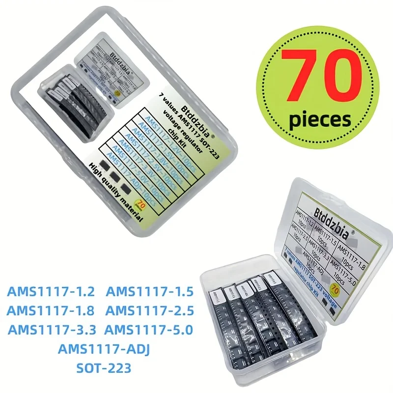 70 stks kit Spanningsregelaar Kit AMS1117 1.2 V/1.5 V/1.8 V/2.5 V/3.3 V/5.0 V/ADJ lm1117 AMS1117-1.2 AMS1117-1.8 AMS1117-2.5 AMS1117-3.3