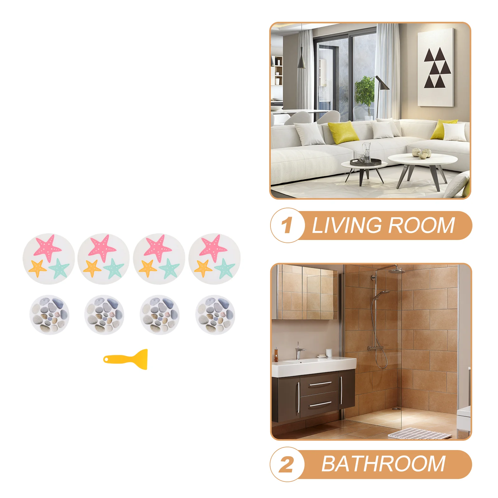 

8pcs Anti-Slip Tape Bathroom Bathtub Decorative Floor Stickers Non-Slip Stair Treads Home Office Walkway Safety Stickers