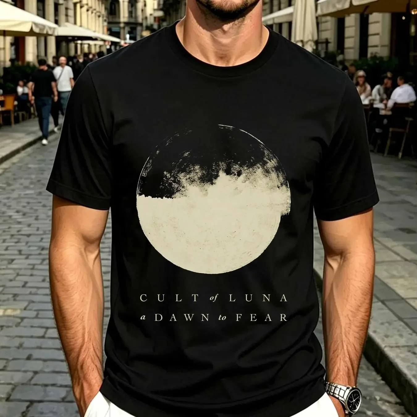 washed T Shirt cult of luna dawn fear black vintage Washed homme Breathable streetwear Versatile fashion Slightly Soft