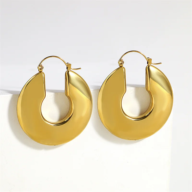 Fashion U-Shaped Chunky Hoop Earrings For Women Chic Geometric Circle Stainless Steel Gold Color Earrings Party Jewelry Gifts