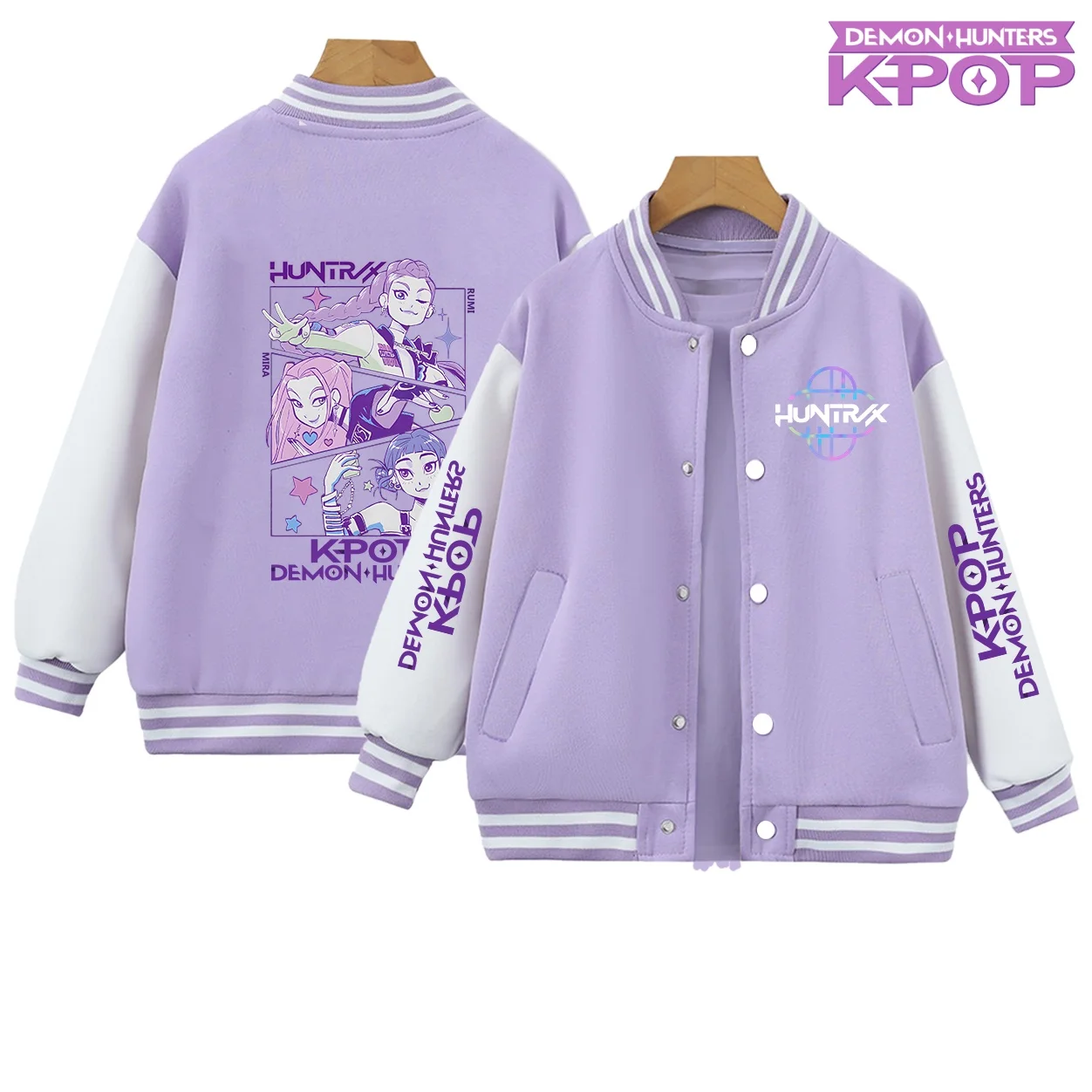 

2025 New Spring Autumn New Boys Girls Jacket Anime KPop Demon Hunters Baseball Uniform for 4-14 Years Children Sports Outerwear