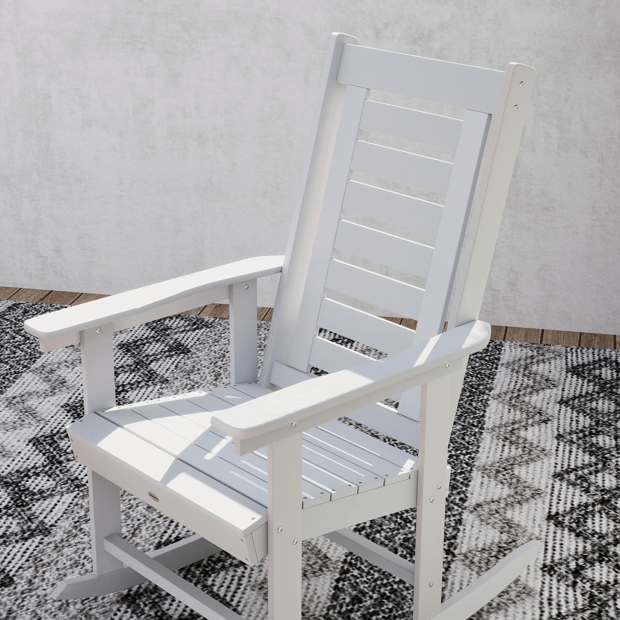 2 Outdoor Rocking Chairs, HDPE High Back Patio Rockers, White