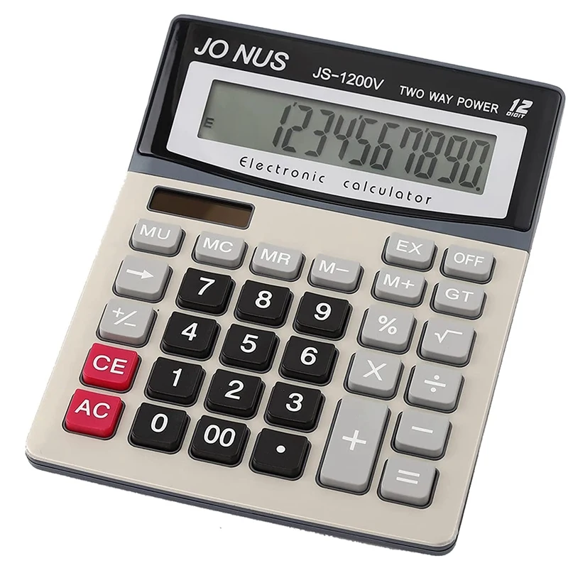 N35R_DU 12-Digit Solar Battery Office Desk Calculator with Large LCD Display