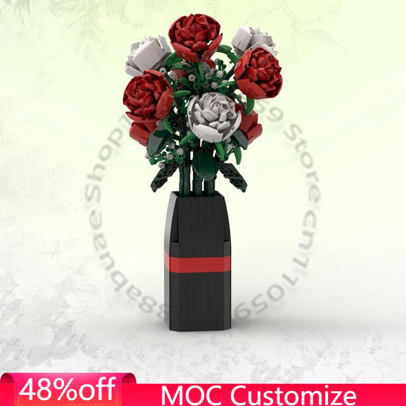 

878 PCS Romantic Red & White Roses MOC Customize Modular Building Block Educational Creative Design DIY Boys Assembly Toy Gift