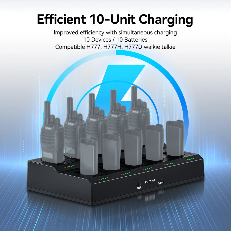 Retevis RTC777T 10-Way Walkie Talkie Multi-Unit Gang Charger Radio 10 Way Charger Radio Aksesoris untuk Retevis H777/H777D/H777H