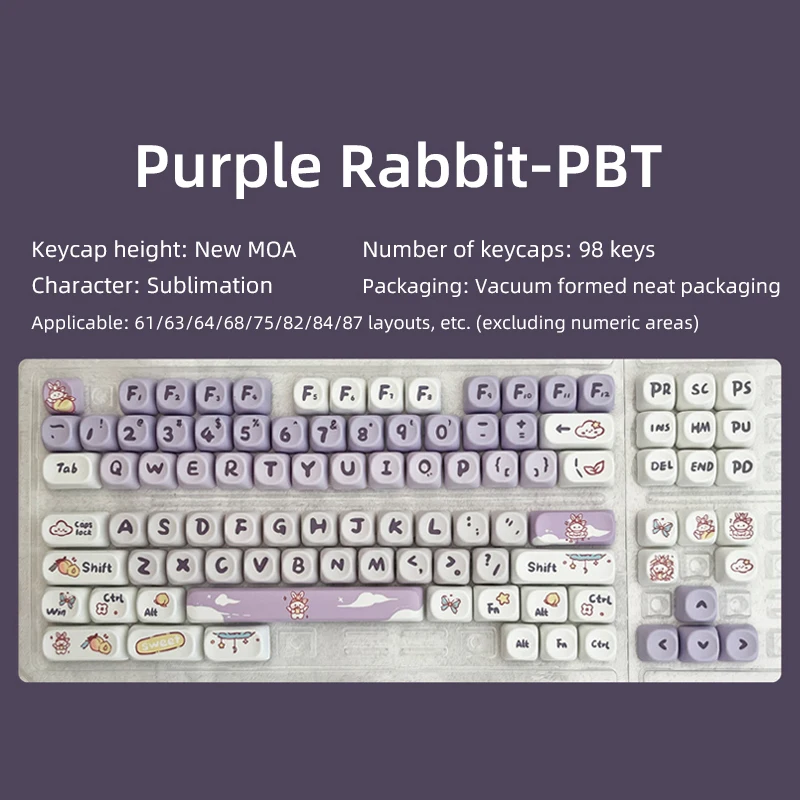 Cute Keycaps 98 Keys (Without Keyboard ) PBT Keycaps Fits 61-87 Keys Hot Swap Mechanical Keyboard For DIY Customized