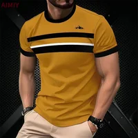 T-shirt imprimé rayé pour hommes, décontracté, col rond, manches courtes, à la mode, pour l'extérieur, été 4