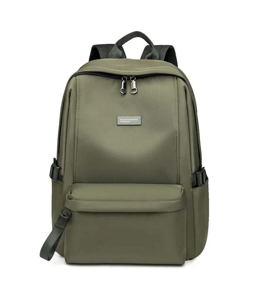 Army green lightweight laptop backpack anti splash smooth fabric for daily school short trip casual personal storage