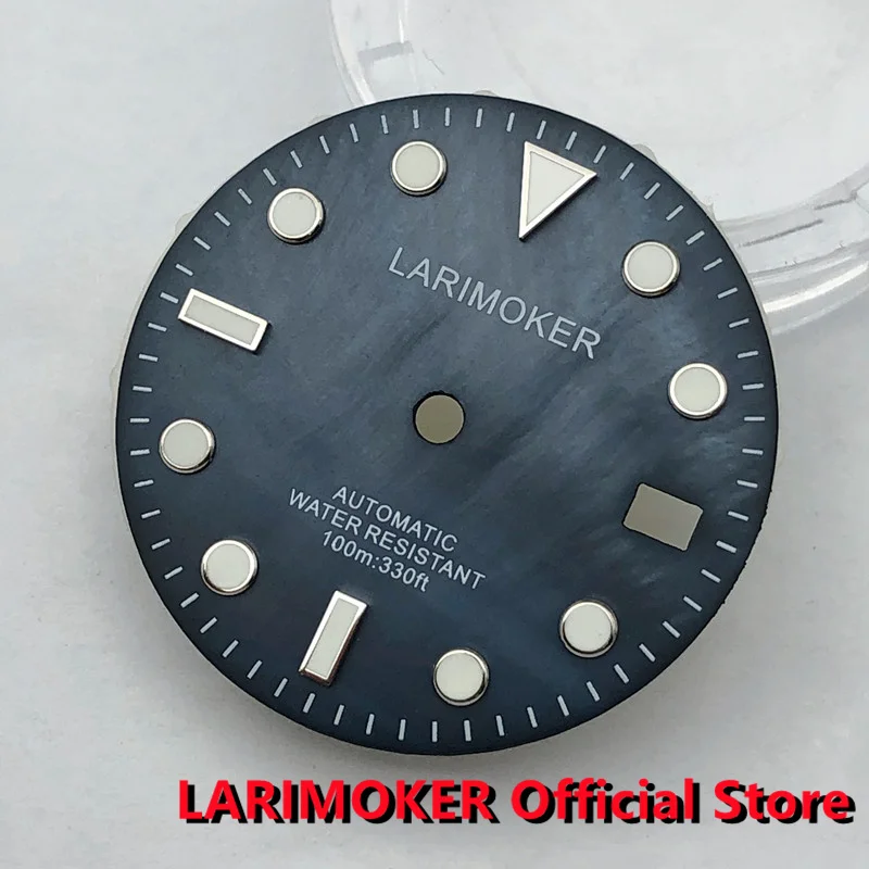 LARIMOKER 29 مللي متر أسود/برتقالي/أبيض/أزرق/أخضر لؤلؤة ساعة بطلب مع مضيئة خضراء مناسبة ل NH35A ساعة يد تعمل بالحركة اكسسوارات #4