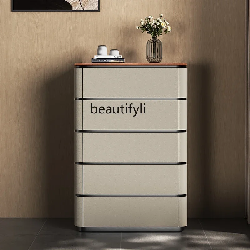 

ss8350 Light luxury chest of drawers High leather storage South American walnut solid wood Bedroom high cabinet Side cabinet