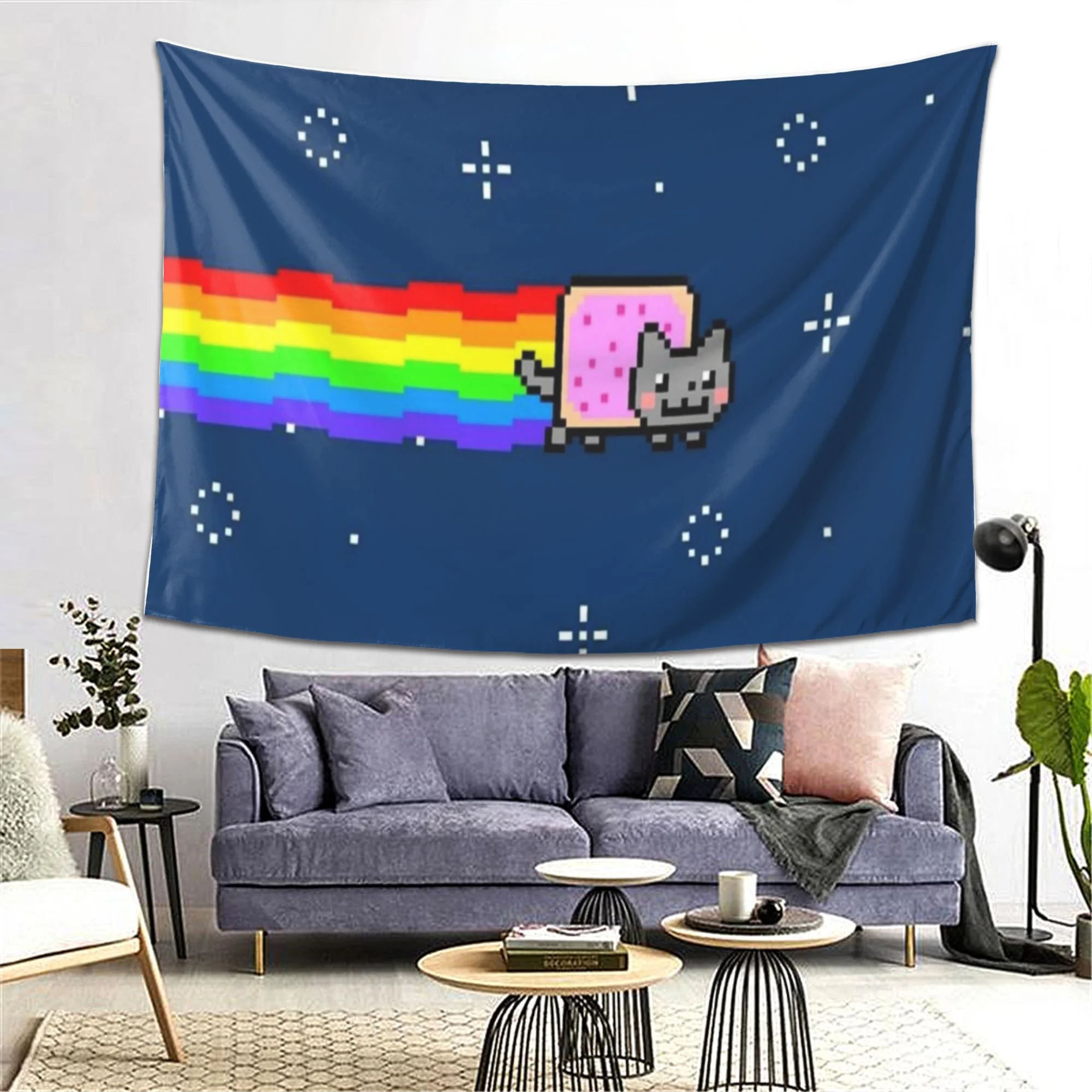1pc Nyan Cat Tapestry for Bedroom, Living Room, Office Decor - Retro Video Game Aesthetic Room Decoration