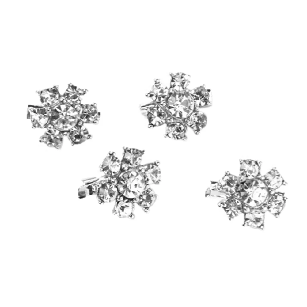 4 Pcs Rhinestone Petal Brooch Mini Flower Pin European and American Design Clips for Clothes