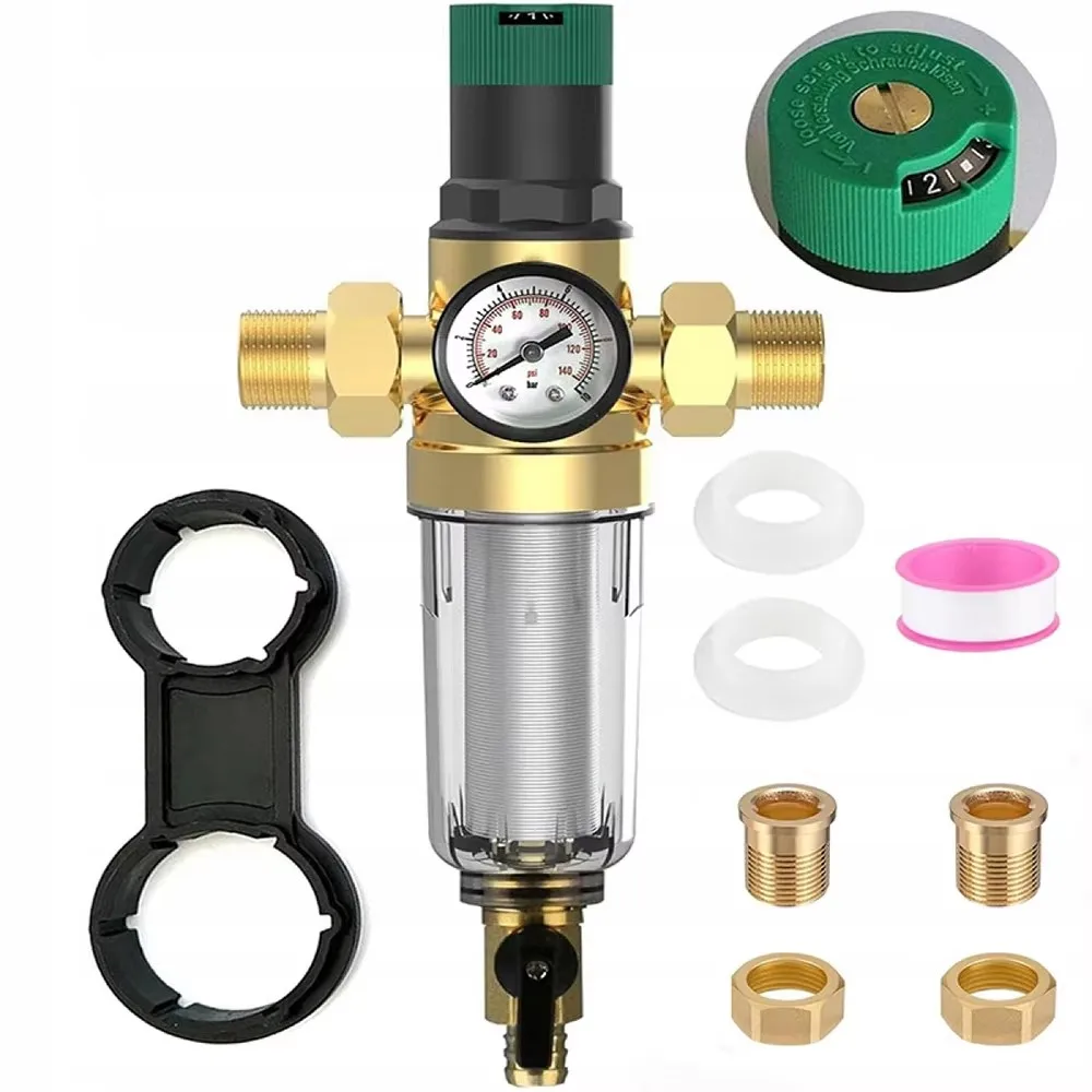 Regolatore di pressione dell’acqua di alta qualità e lunga durata, con manometro, filtro e valvola, per sistemi idraulici instabili/purificatori. Spedizione rapida.