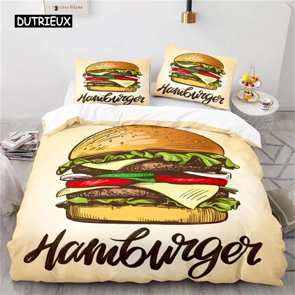 

Duvet Cover Gourmet Food Burger Bedding Set Hot Dog French Fries Comforter Cover Microfiber Quilt Cover King Size Bedroom Decor