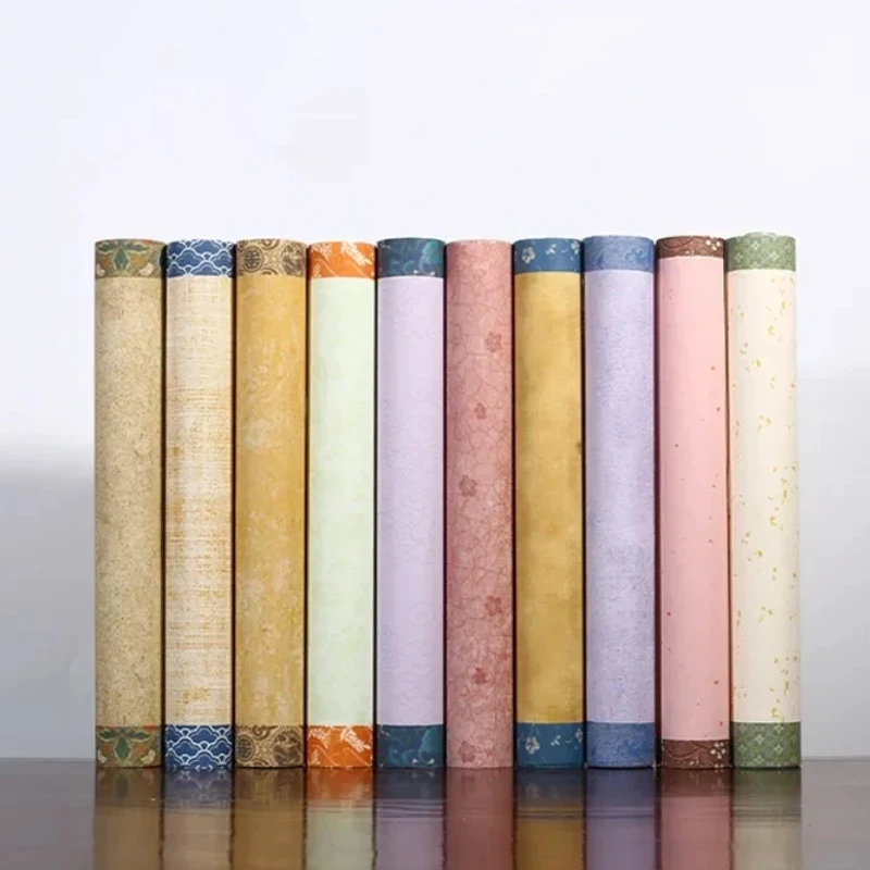 Colorful 10 Meter Long Scroll Rice Paper Half Raw Half Cooked Xuan Paper Wax Print 34cm Wide Grid for Calligraphy Art Supply