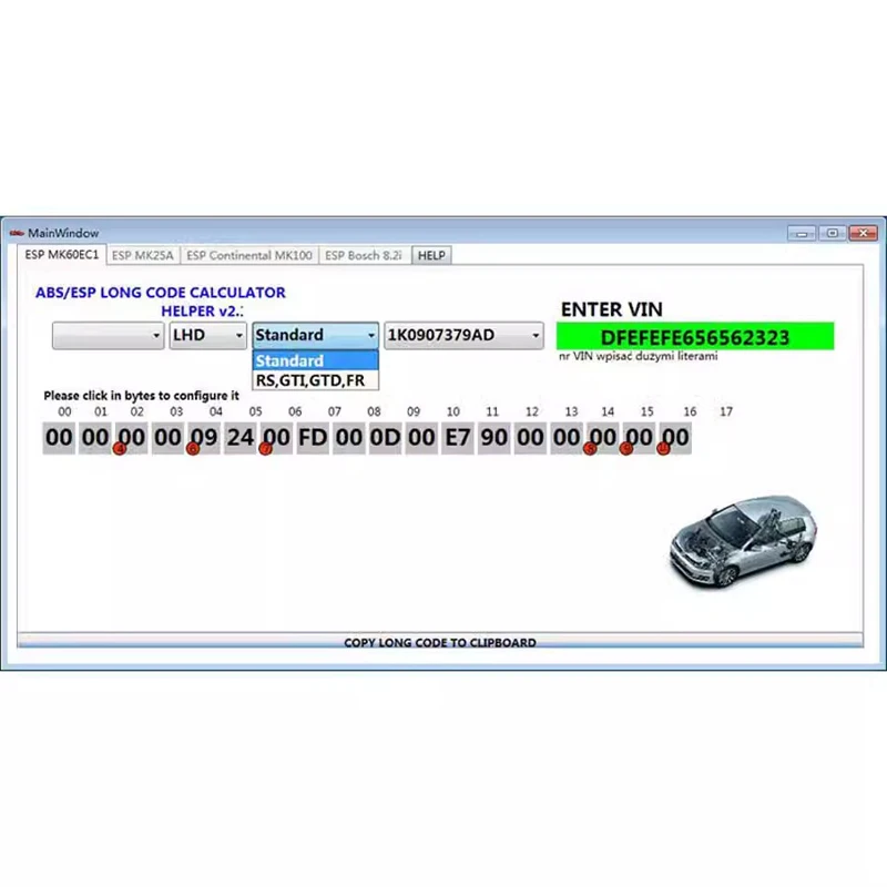 Newest for VW ABS ESP Long Encoding Calculator ESP PUMP  MK60EC1 Long code calculator