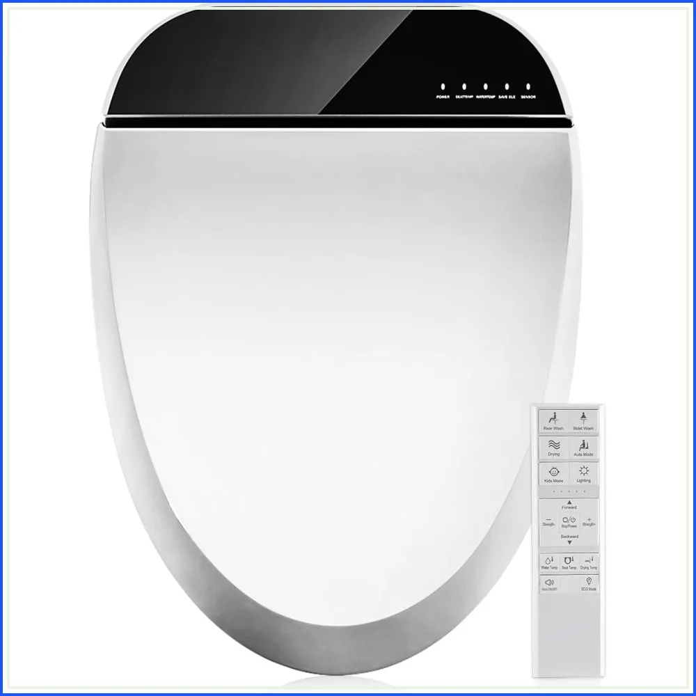 

Electric Bidet Toilet Seat with Heated Warm Water & Nozzle Wash, Auto-Dry, Quiet Close Lid, Wireless Remote - 102S-B (Elongated)