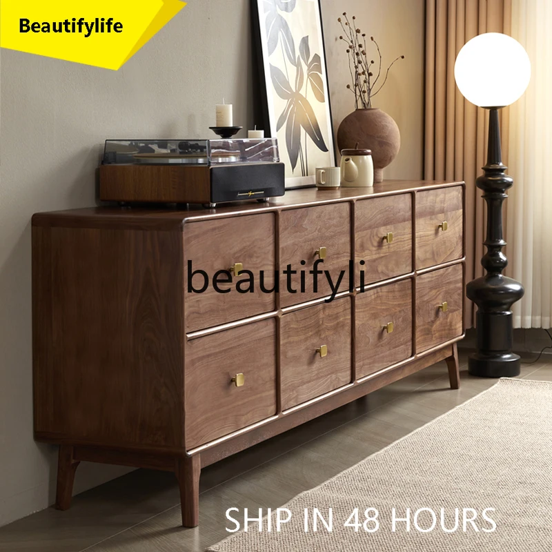 

A53 North American black walnut solid wood eight-bucket cabinet, entrance cabinet, bedside locker, living room against the wall