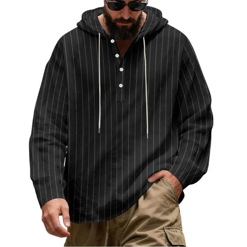 

Men's Linen Hooded Long Sve Sweatirt Buttoned Patchwork Ciwalk Cleanfit Collar PU Material Deformable Summer 205