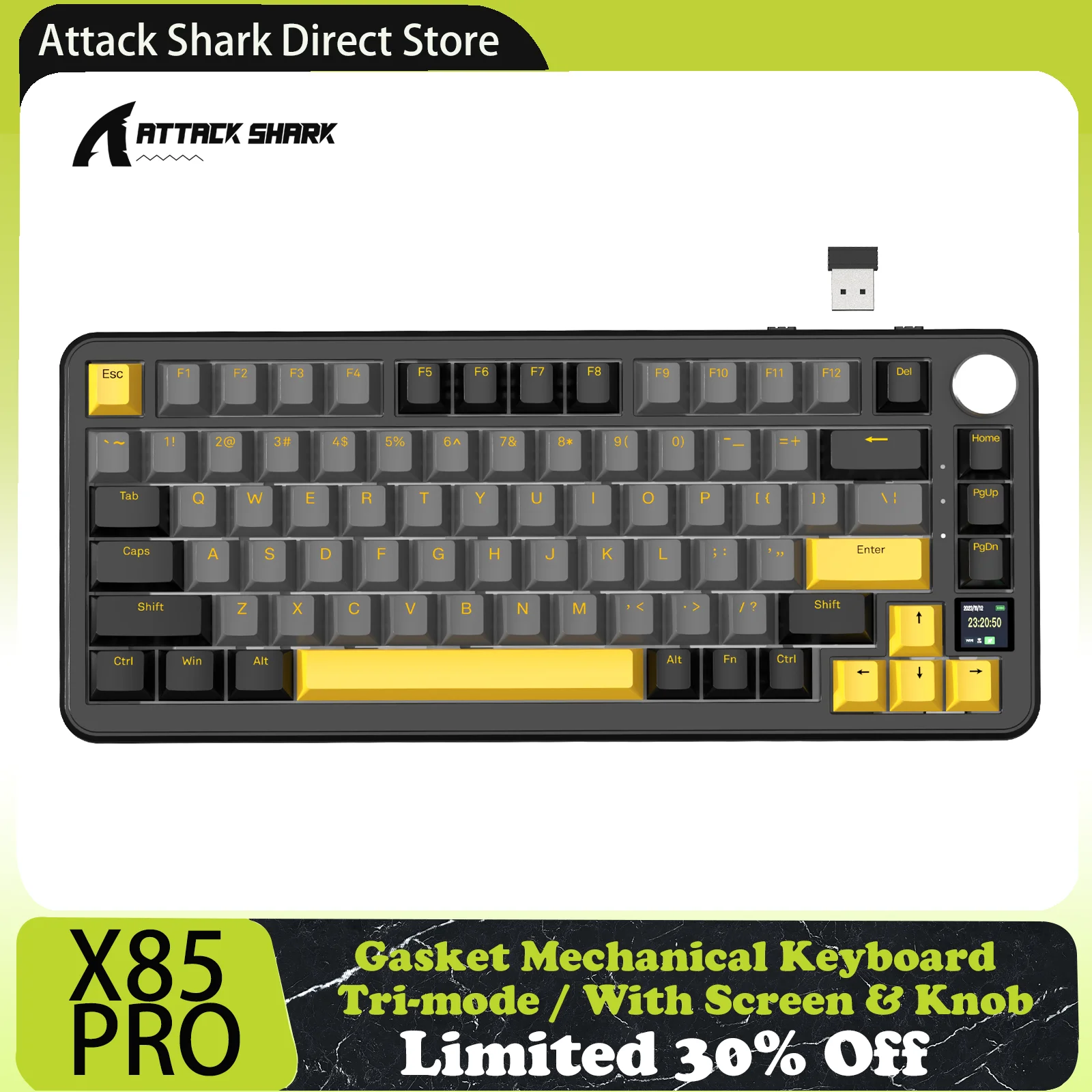 

Attack Shark X85PRO Tri-mode 75% Gasket Mechanical Keyboard With TFT Screen&Knob, 5 Layer Padding, Hot-Swap, RGB, for QMK/PC/MAC