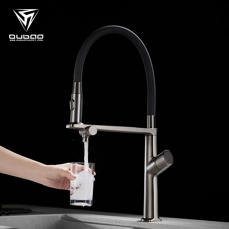 

Creative and unique brass filter faucet gun, kitchen gray faucet with purifier outlet