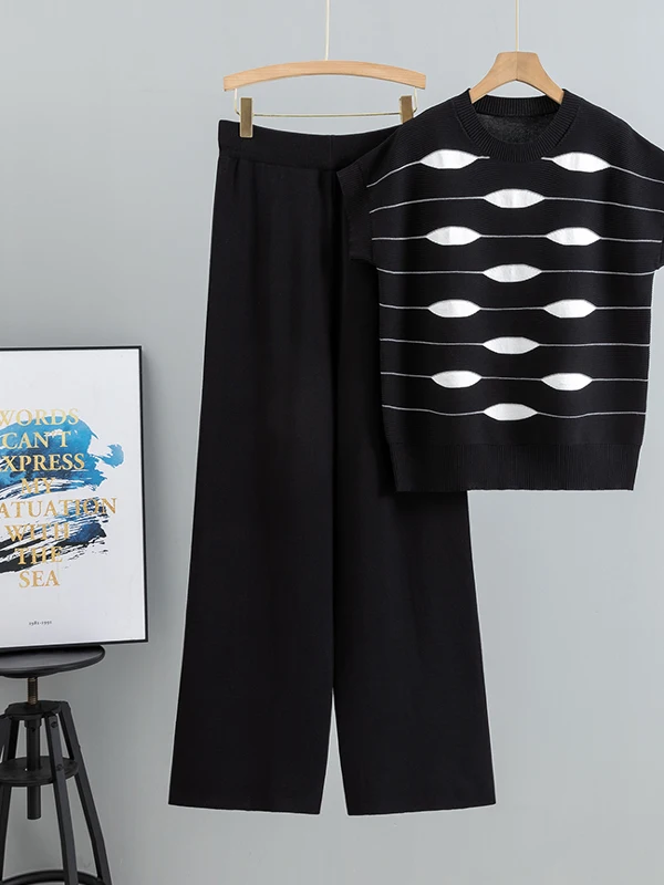 Ele Women's Spring Summer 2025 Lazy Stripe Knitwear Faion Personali High-End Feeling Two-Piece Set Viscose Fabric