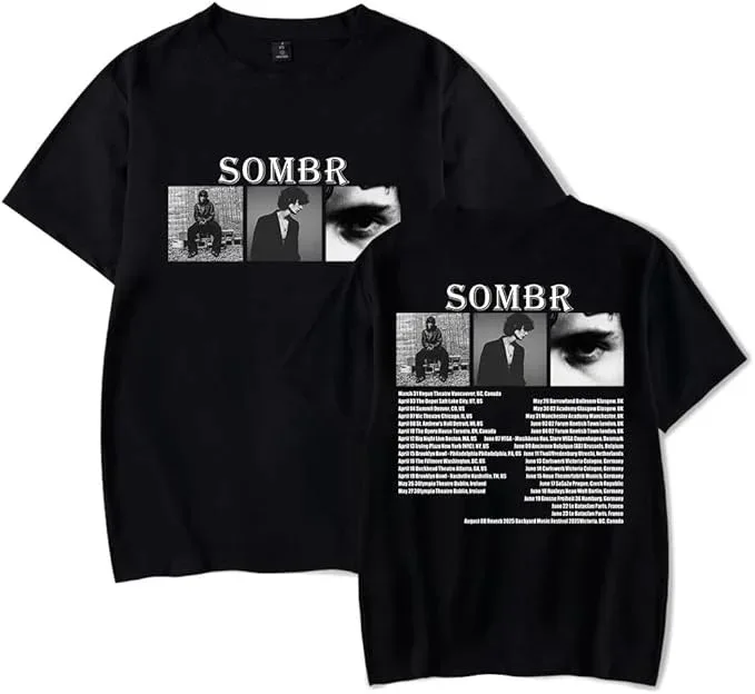 

Sombr Merch Live 2026 Tour Футболка с графическим принтом и коротким рукавом Fan Merch Мужская и женская модная одежда для уличных футболок большого размера