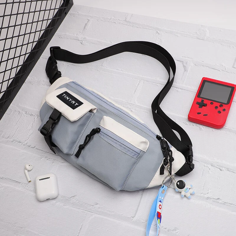TINYAT Men's Fanny Pack Women's Durable Polyester Color Contrast Chest Bag Adjustable Shoulder Strap Waist Bag for Daily Use