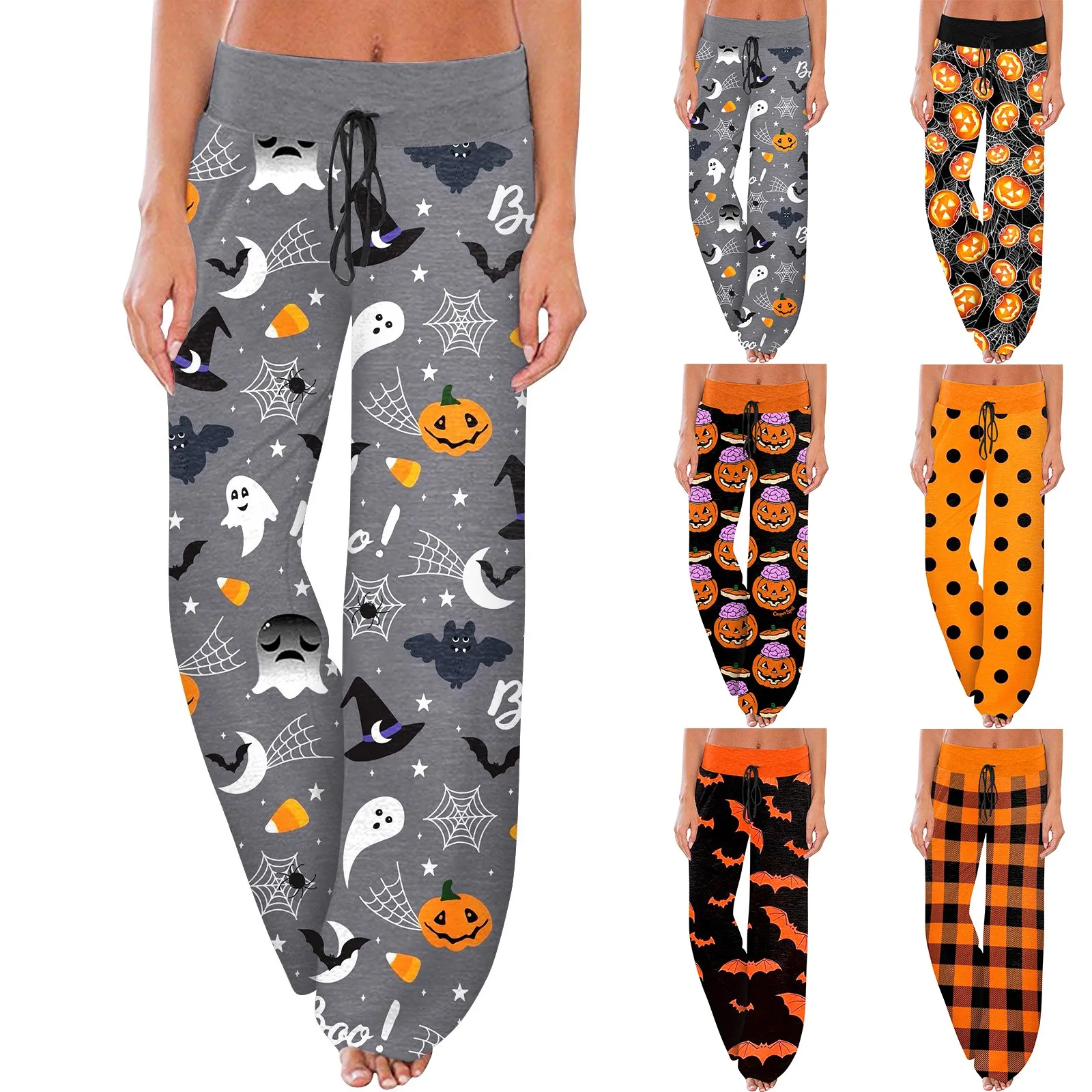 

Women's Comfy Pajama Pants Pocket Halloween Print Drawstring Wide Leg Pants Pants for Women Women’s Pants Women’s Pants 2024