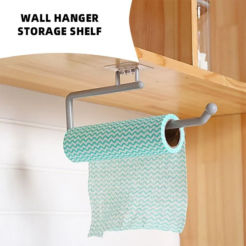 Kitchen Paper Roll Holder Towel Hanger Rack Bar Cabinet Rag Hanging Holder Bathroom Organizer Shelf Toilet Paper Holder S/L 1PC