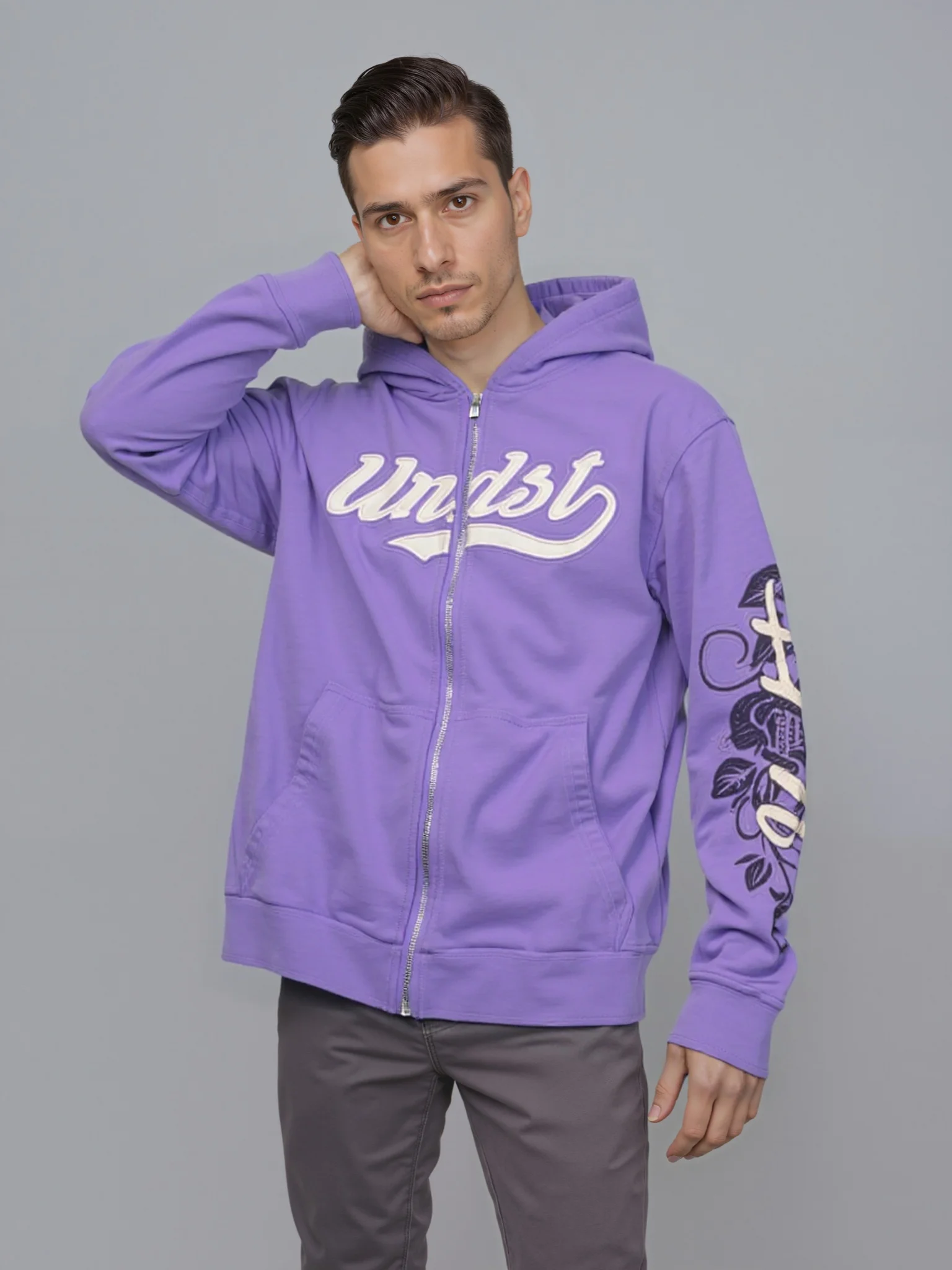 سترة بغطاء للرأس بسحاب مطبوع عليها حرف Wind City على الطراز الأمريكي الجديد على طراز هاراجوكو #2