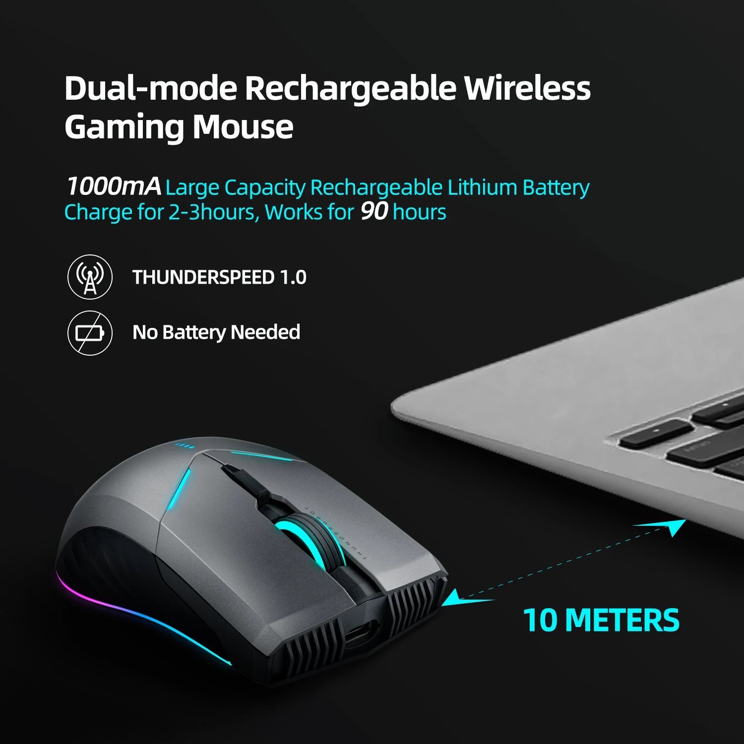ThundeRobot ML703 ماوس الألعاب اللاسلكية 16000 ديسيبل متوحد الخواص 1000mAh RGB Gamer قابلة للشحن السلكية 2.4G فأرة للحاسوب النقال الكمبيوتر الألعاب