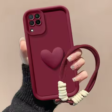 For Samsung Galaxy M33 Case Samsung M51 M33 5G M21 M30S M21 2021 Phone Case Full Package Matte Love Heart Hnad Strap Back Cover