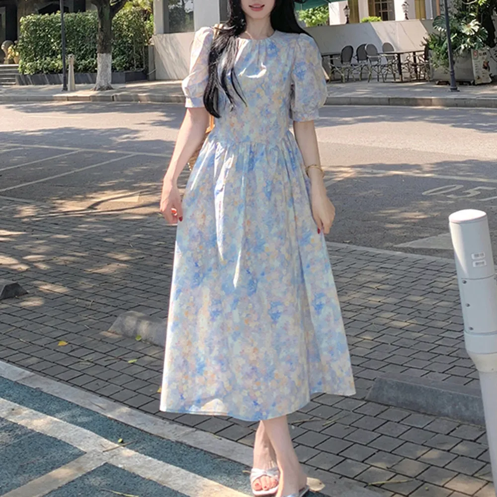 Suelto coreano Sle estampado Floral Maxi Dr redondo Neline ocultar el vientre de talla grande novedad de verano llegada adelgazante Dr de las mujeres