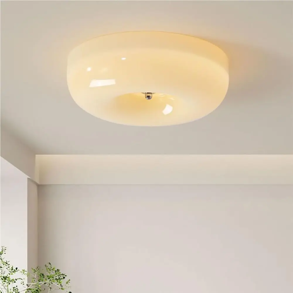 Vintage Cream Style Ceiling Lamp Bauhaus Semi Flush Mount Ceiling Light for Hallway Living Room Porch