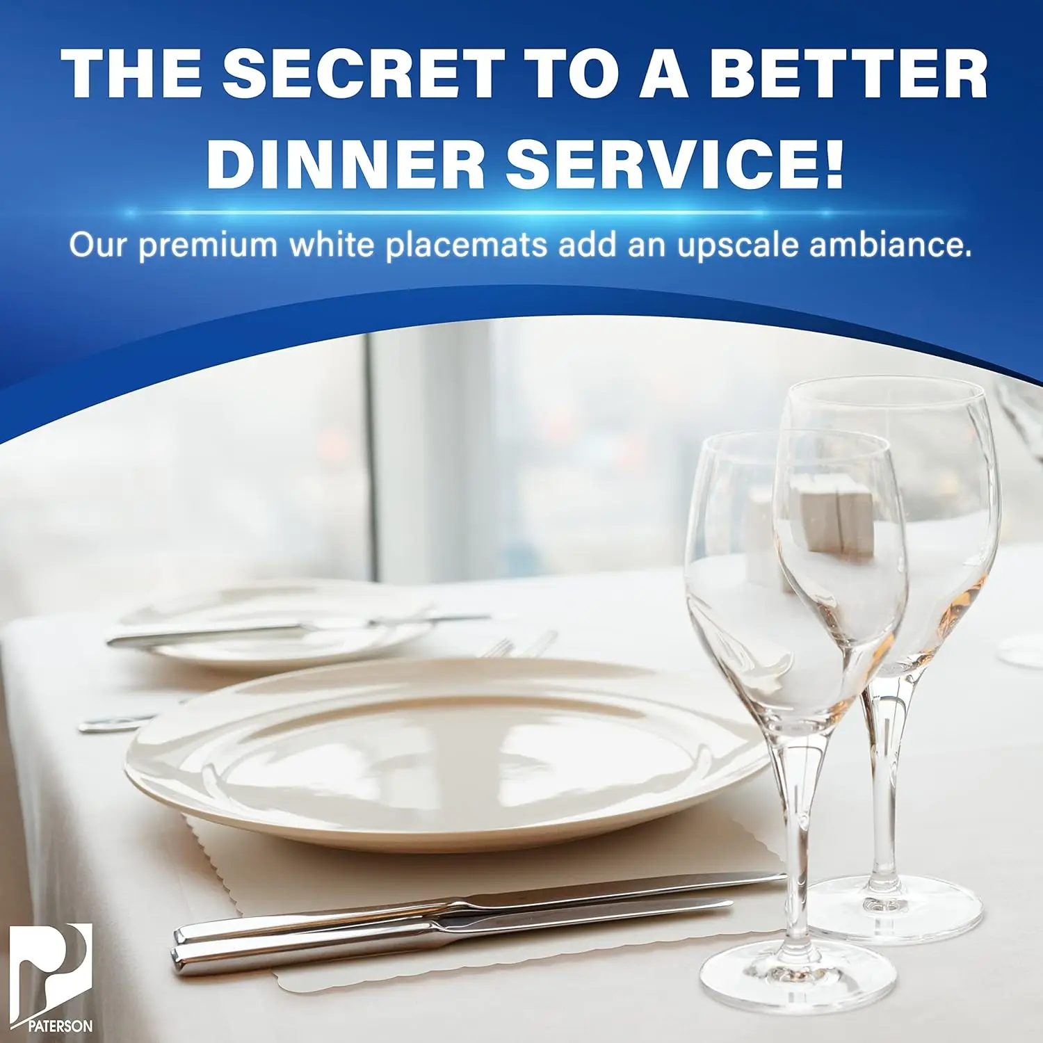 

Paterson Paper White Paper Placemats Disposable - 10” X 14”- Bulk 1000 Count - Scalloped Economy Newsprint