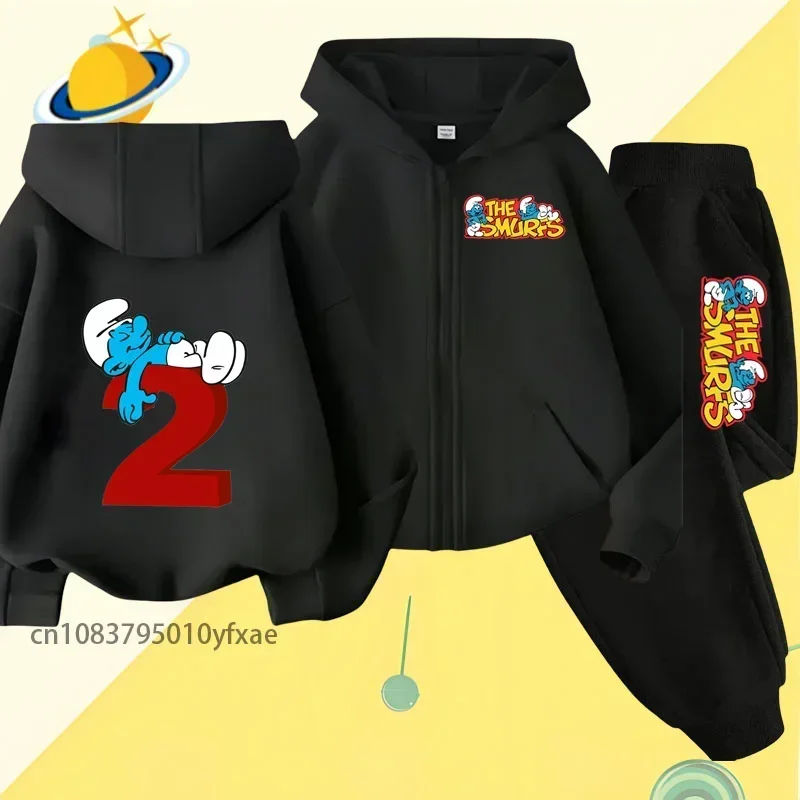 Smurf children zipper hoodie set cartoon print autumn and winter long-sleeved sweatshirt boys and girls casual cute wind top