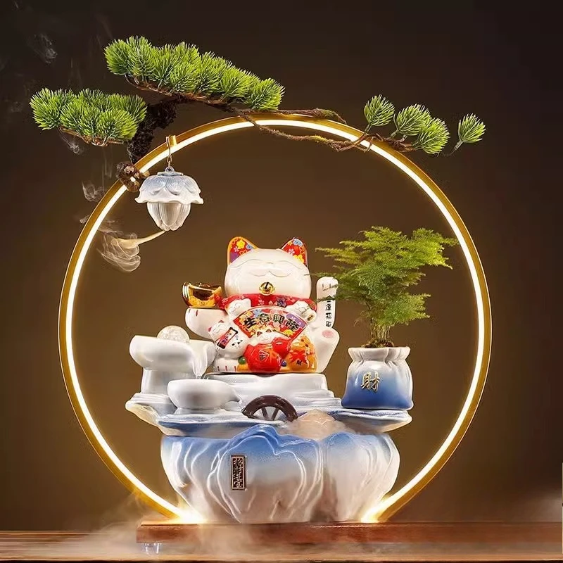 Lucky Cat Circulation Flow Generates Wealth Decorative Ornament Living Room Fa Cai Cat Company Bar Counter Shop Desktop Opening