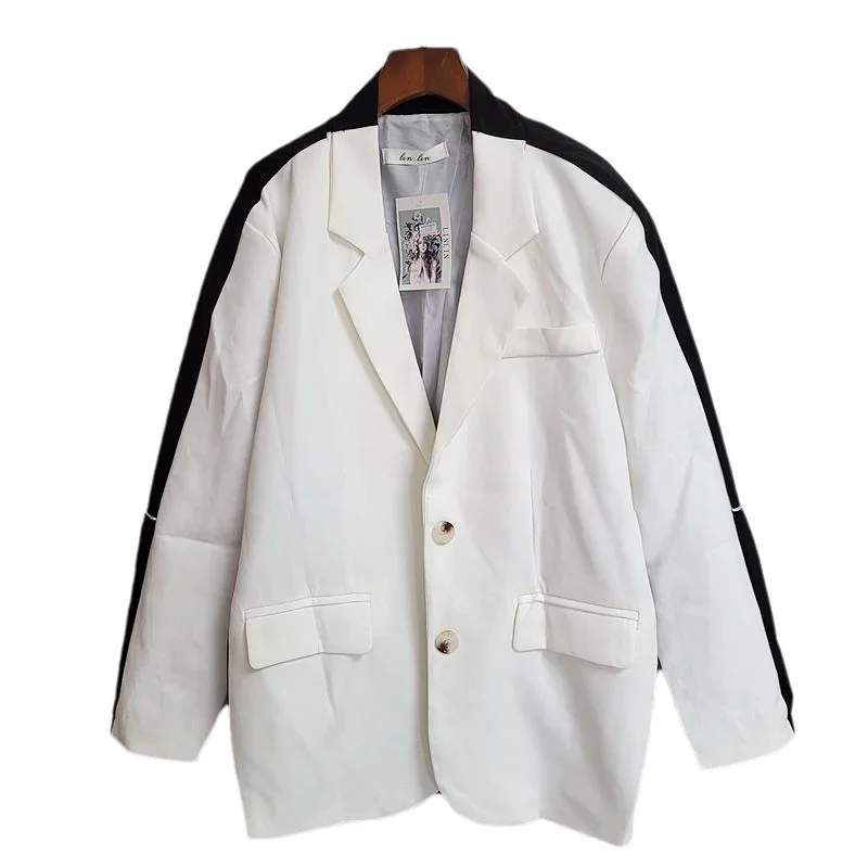 

2025 Spring Korean Casual Patchwork Contrast Color Blazers Loose Notched Collar Long Sleeve Single-breasted Female Suit Jacket