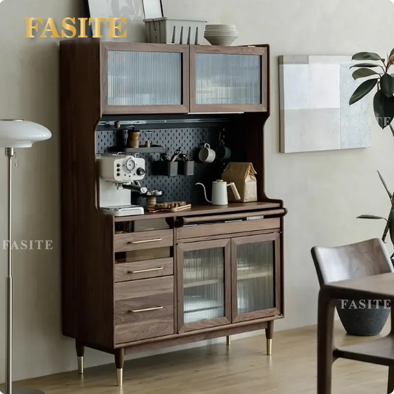 for North American Black Walnut Solid Wood Dining Side Cabinet Multi-functional High Cabinet Small Apartment Living Room