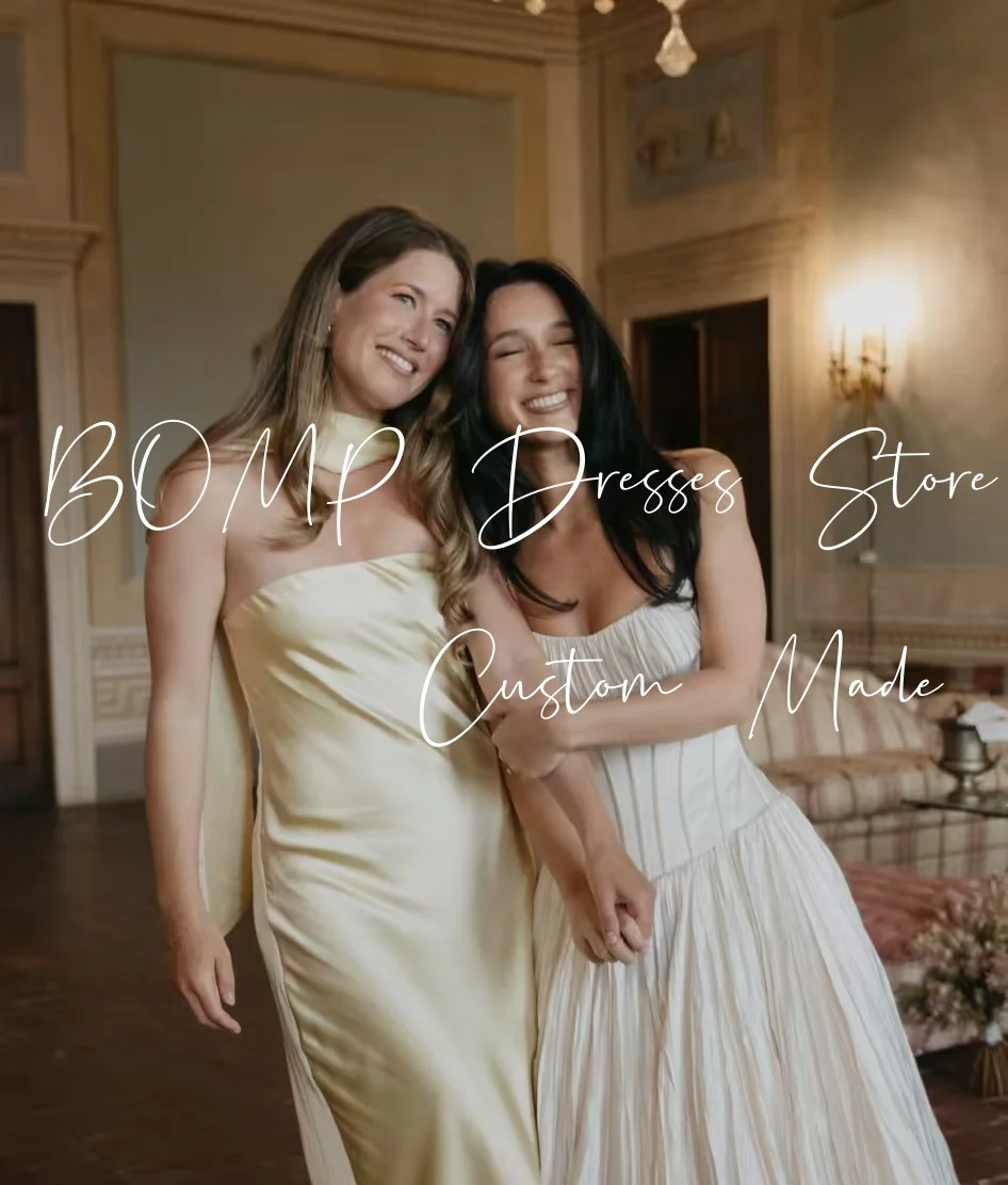 Suknia ślubna BOMP w stylu vintage, plisowana, bez ramiączek, drapowana, o kroju litery A, do ziemi, z satyny w kolorze kości słoniowej, szyta na miarę, Vestido de novia