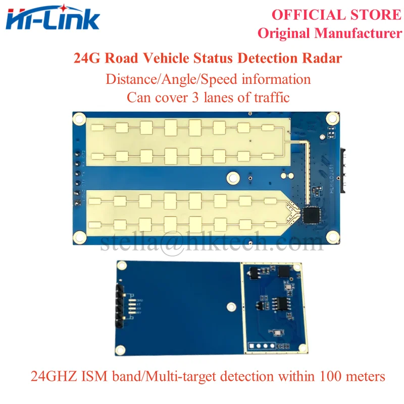 Hi-Link HLK-LD2451 24GHz Czujnik wykrywania stanu pojazdów drogowych, moduł pomiaru prędkości, radar fal milimetrowych, detekcja martwego pola LD2451