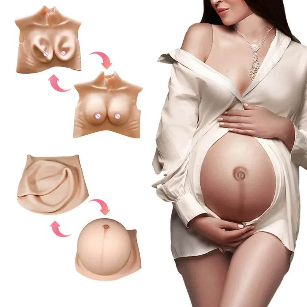 

Silicone Inflatable Boobs Realistic Fake Pregnant Belly Drag Queen Costume for Crossdresser Man To Woman Crossdressing Cosplay