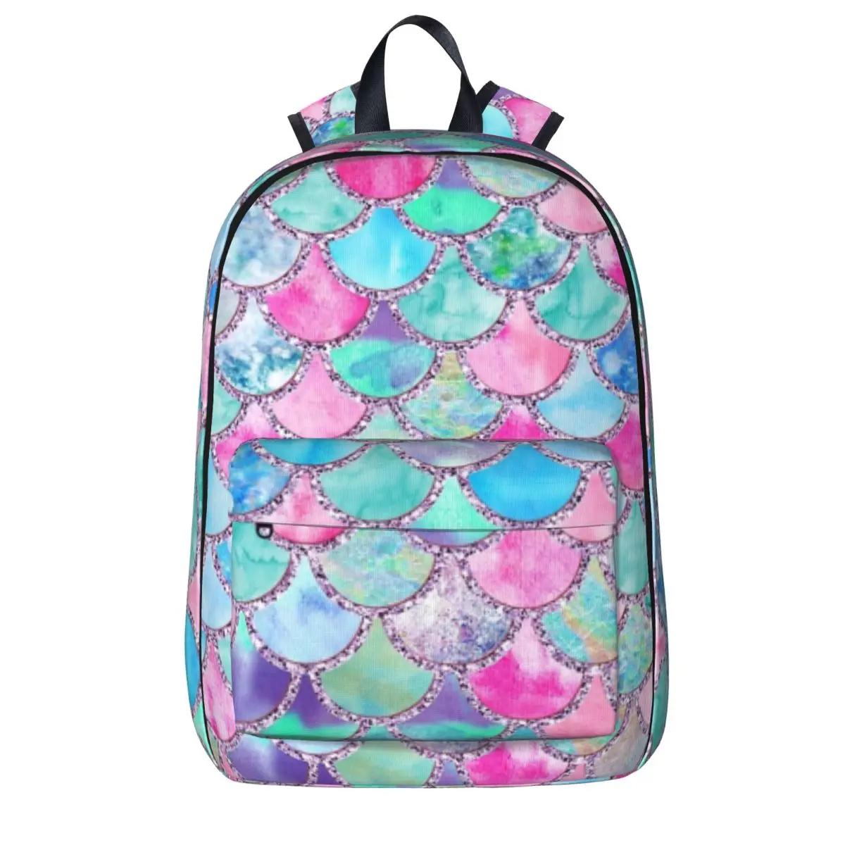 Pink And Blue Watercolor Faux Glitter Mermaid Scales Backpack Student Book bag Shoulder Bag Laptop Rucksack Travel Rucksack