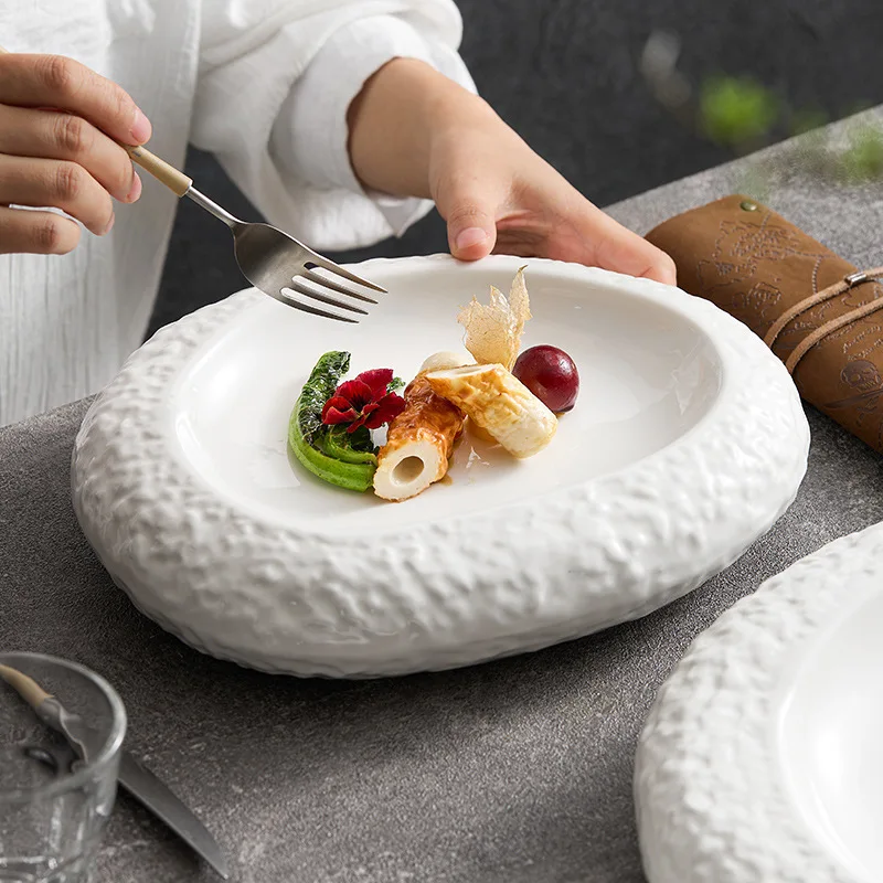 

Hotel Style Artistic Dessert Plate Irregular Cold Dish Ceramic Tableware Double Layer Fine Dining