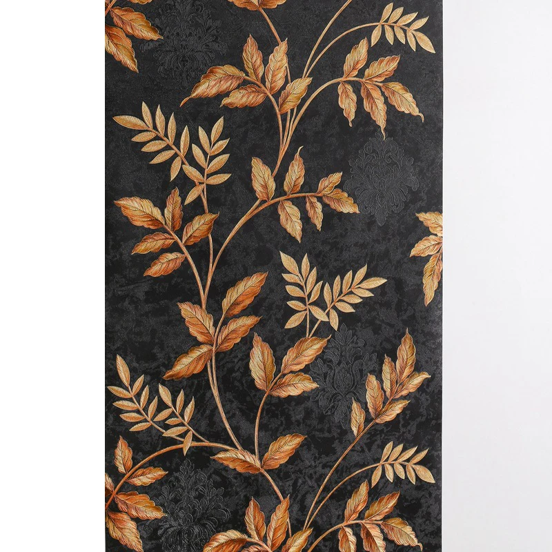 

European Black Gold Damascus Wallpaper 3d Embossed Leaves Vine Flower Mural Wall Paper Wall Removable Floral Wallpapers Bedroom