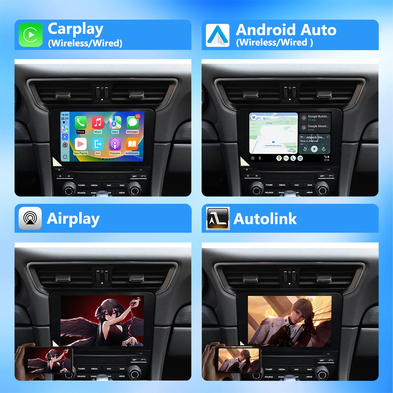 Wireless Carplay Android Auto Airplay AutoLink For Porsche Cayenne Panamera MACAN Carman PCM4.0 System Support Rear YT NF