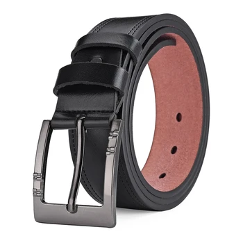 Men's PU Leather Casual Belt with Buckle – 3.8cm Black Belt for Jeans and Business Wear, 110–130cm