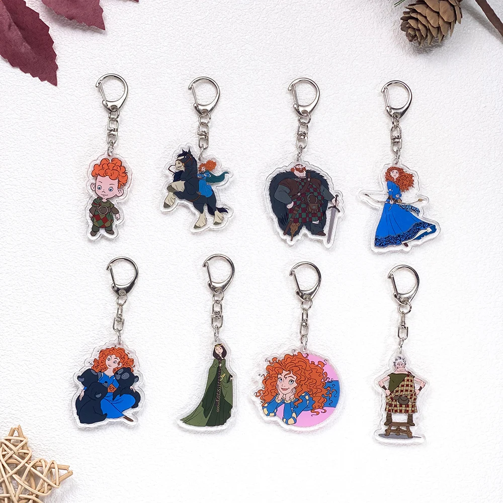 Llavero de coche de la princesa Merida de Disney, accesorios de acrílico, colgante bonito para llavero de bolso, decoración de mochila, 1/10 Uds.