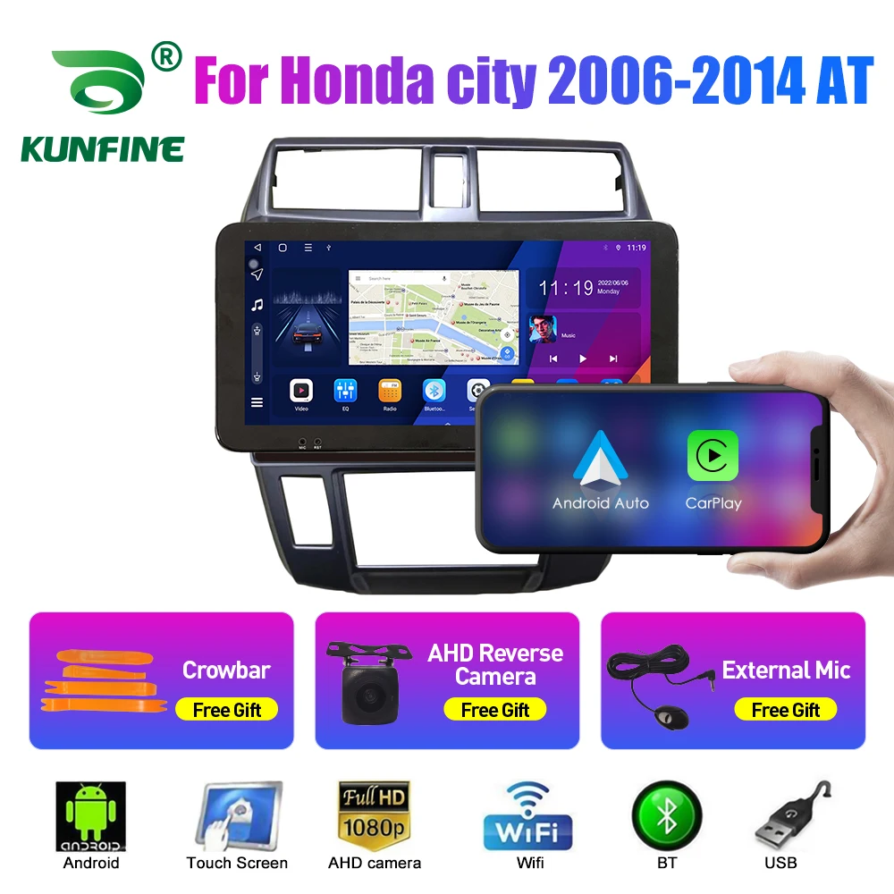 

10,33-дюймовый автомобильный радиоприемник для Honda city 2006-2014 AT 2Din Android, восьмиядерный автомобильный стерео DVD, GPS-навигатор, плеер QLED, экран Carplay